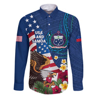 United States And Samoa Family Matching Tank Maxi Dress and Hawaiian Shirt USA Flag Eagle Mix Samoan Coat Of Arms LT14 Dad's Shirt - Long Sleeve Blue - Polynesian Pride