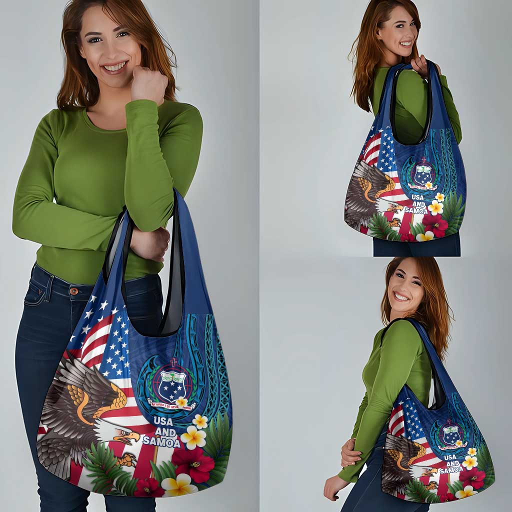 United States And Samoa Grocery Bag USA Flag Eagle Mix Samoan Coat Of Arms