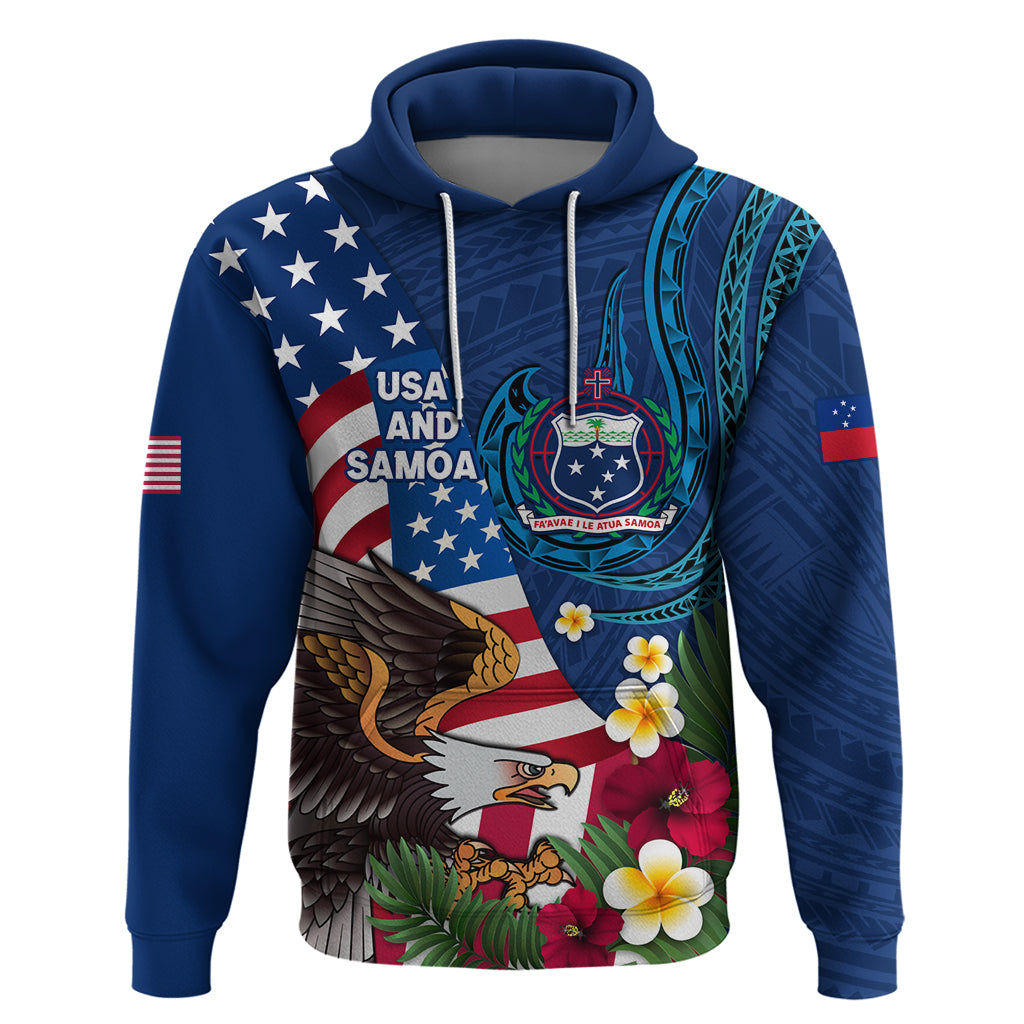 United States And Samoa Hoodie USA Flag Eagle Mix Samoan Coat Of Arms LT14 Pullover Hoodie Blue - Polynesian Pride