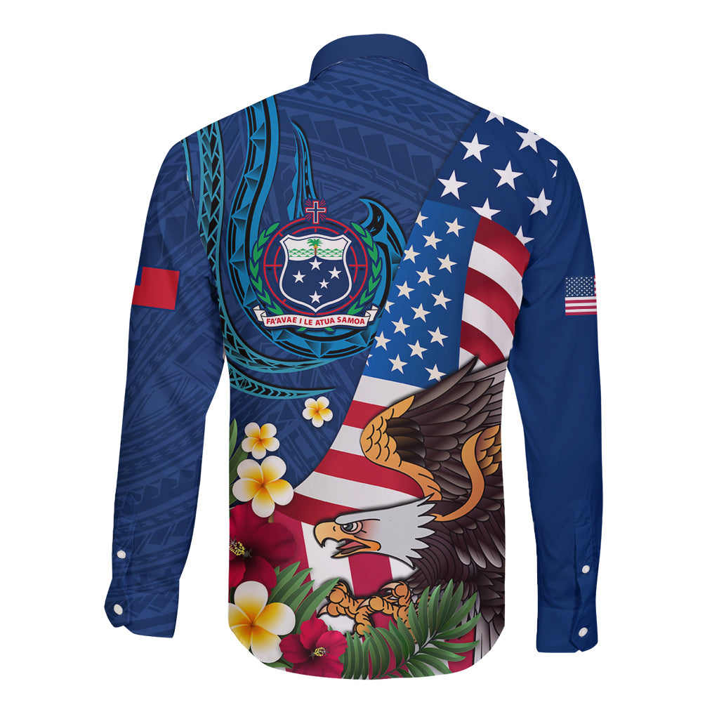 United States And Samoa Long Sleeve Button Shirt USA Flag Eagle Mix Samoan Coat Of Arms LT14 - Polynesian Pride
