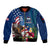 United States And Samoa Sleeve Zip Bomber Jacket USA Flag Eagle Mix Samoan Coat Of Arms LT14 Unisex Blue - Polynesian Pride