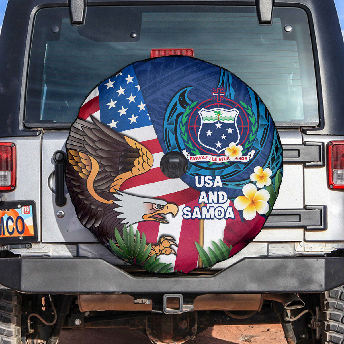 United States And Samoa Spare Tire Cover USA Flag Eagle Mix Samoan Coat Of Arms LT14 - Polynesian Pride