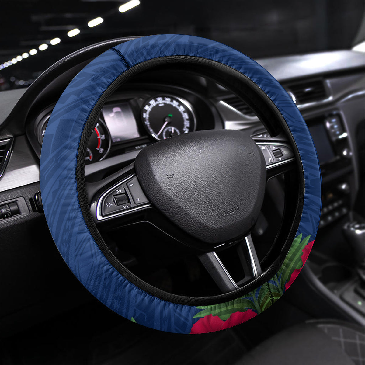 United States And Samoa Steering Wheel Cover USA Flag Eagle Mix Samoan Coat Of Arms LT14 Universal Fit Blue - Polynesian Pride