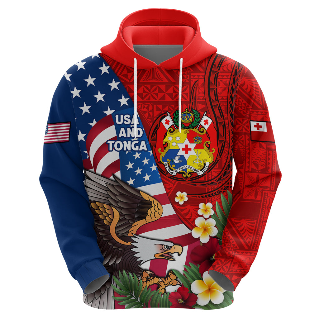 United States And Tonga Hoodie USA Flag Eagle Mix Tongan Coat Of Arms Ngatu Pattern LT14 - Polynesian Pride