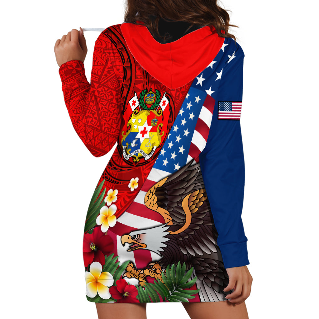 United States And Tonga Hoodie Dress USA Flag Eagle Mix Tongan Coat Of Arms Ngatu Pattern LT14 - Polynesian Pride