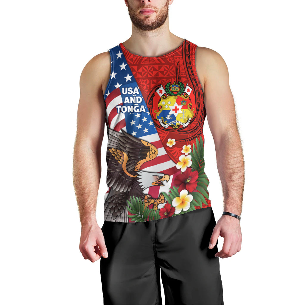 United States And Tonga Men Tank Top USA Flag Eagle Mix Tongan Coat Of Arms Ngatu Pattern LT14 - Polynesian Pride