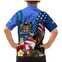United States And Fiji Family Matching Mermaid Dress and Hawaiian Shirt USA Flag Eagle Mix Fijian Coat Of Arms Tapa Pattern LT14 - Polynesian Pride