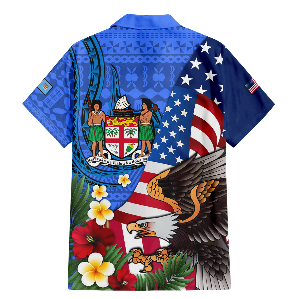 United States And Fiji Family Matching Mermaid Dress and Hawaiian Shirt USA Flag Eagle Mix Fijian Coat Of Arms Tapa Pattern LT14 - Polynesian Pride