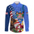 United States And Fiji Family Matching Puletasi Dress and Hawaiian Shirt USA Flag Eagle Mix Fijian Coat Of Arms Tapa Pattern LT14 Dad's Shirt - Long Sleeve Blue - Polynesian Pride