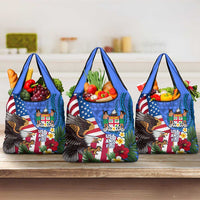 United States And Fiji Grocery Bag USA Flag Eagle Mix Fijian Coat Of Arms Tapa Pattern