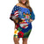 United States And Fiji Off Shoulder Short Dress USA Flag Eagle Mix Fijian Coat Of Arms Tapa Pattern LT14 Women Blue - Polynesian Pride