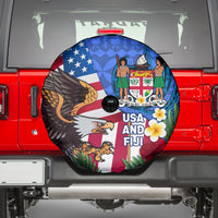 United States And Fiji Spare Tire Cover USA Flag Eagle Mix Fijian Coat Of Arms Tapa Pattern LT14 - Polynesian Pride