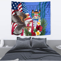 United States And Fiji Tapestry USA Flag Eagle Mix Fijian Coat Of Arms Tapa Pattern LT14 - Polynesian Pride