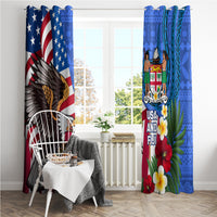 United States And Fiji Window Curtain USA Flag Eagle Mix Fijian Coat Of Arms Tapa Pattern LT14 - Polynesian Pride