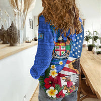 United States And Fiji Women Casual Shirt USA Flag Eagle Mix Fijian Coat Of Arms Tapa Pattern LT14 - Polynesian Pride