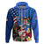 United States And Fiji Zip Hoodie USA Flag Eagle Mix Fijian Coat Of Arms Tapa Pattern LT14 Zip Hoodie Blue - Polynesian Pride