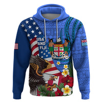 United States And Fiji Zip Hoodie USA Flag Eagle Mix Fijian Coat Of Arms Tapa Pattern LT14 Pullover Hoodie Blue - Polynesian Pride