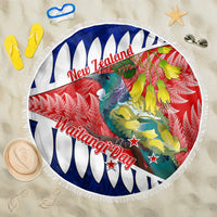 New Zealand Waitangi Day Beach Blanket NZ Maori Tui Bird With Kowhai Flowers LT14 One Size 150cm Blue - Polynesian Pride