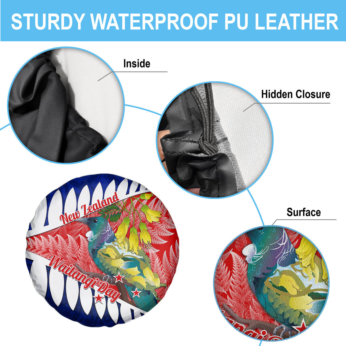 New Zealand Waitangi Day Spare Tire Cover NZ Maori Tui Bird With Kowhai Flowers LT14 - Polynesian Pride