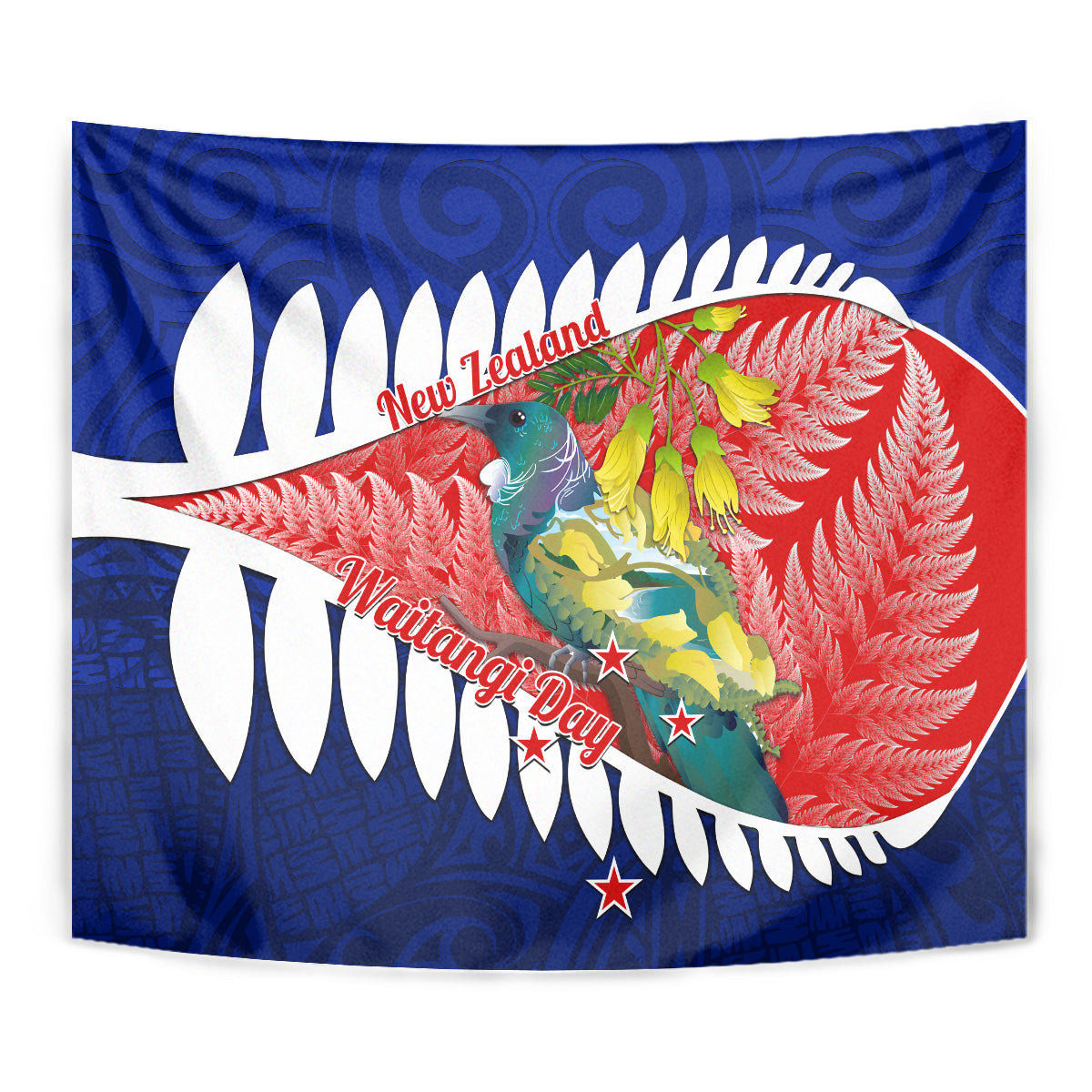 New Zealand Waitangi Day Tapestry NZ Maori Tui Bird With Kowhai Flowers LT14 - Polynesian Pride