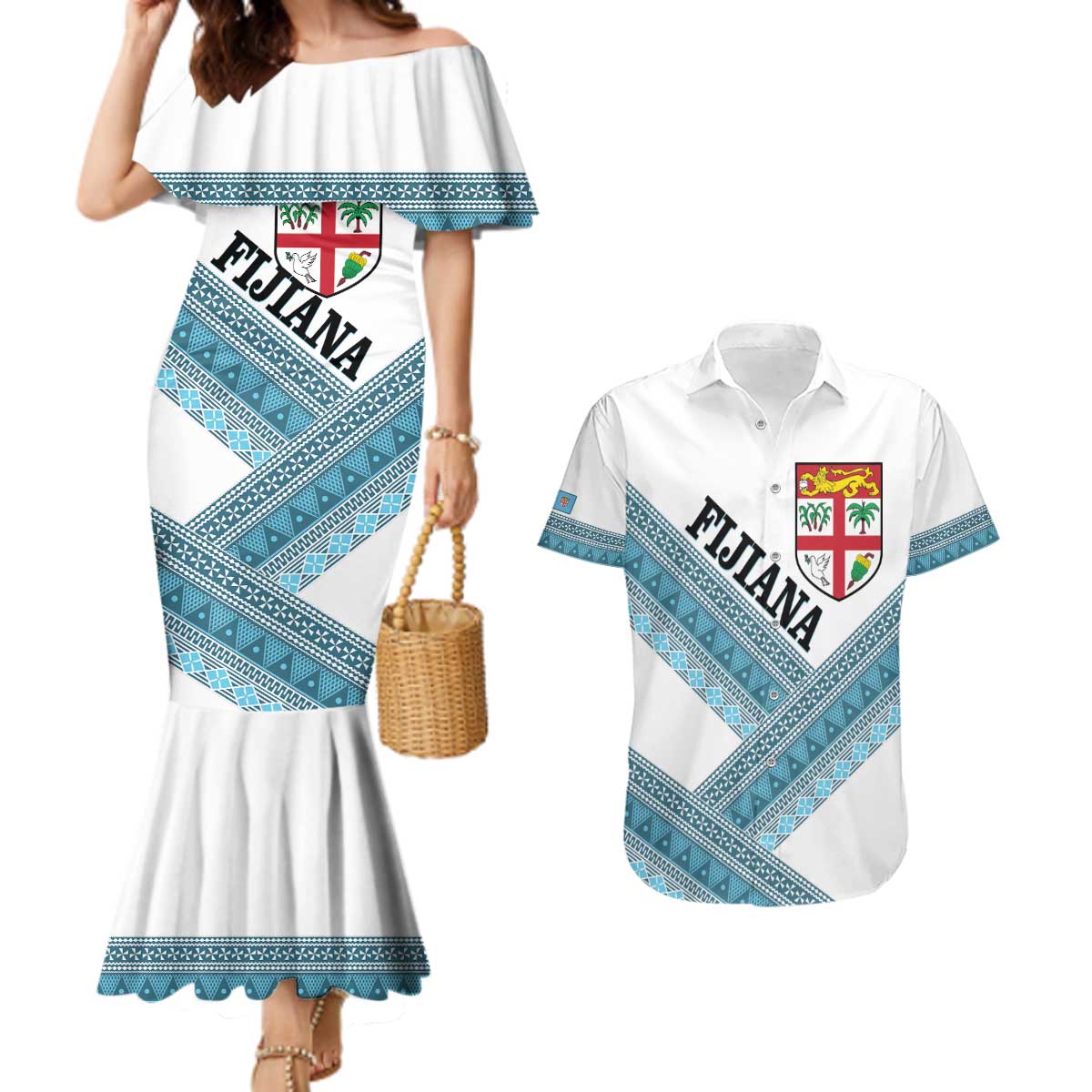 Custom Fiji Tapa Rugby 2025 Couples Matching Mermaid Dress and Hawaiian Shirt Go Champions Fijiana