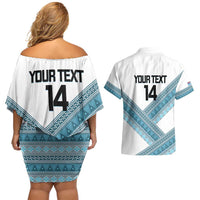 Custom Fiji Tapa Rugby 2025 Couples Matching Off Shoulder Short Dress and Hawaiian Shirt Go Champions Fijiana