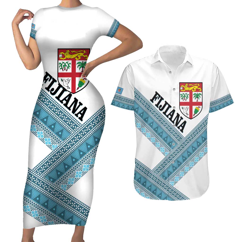 Custom Fiji Tapa Rugby 2025 Couples Matching Short Sleeve Bodycon Dress and Hawaiian Shirt Go Champions Fijiana