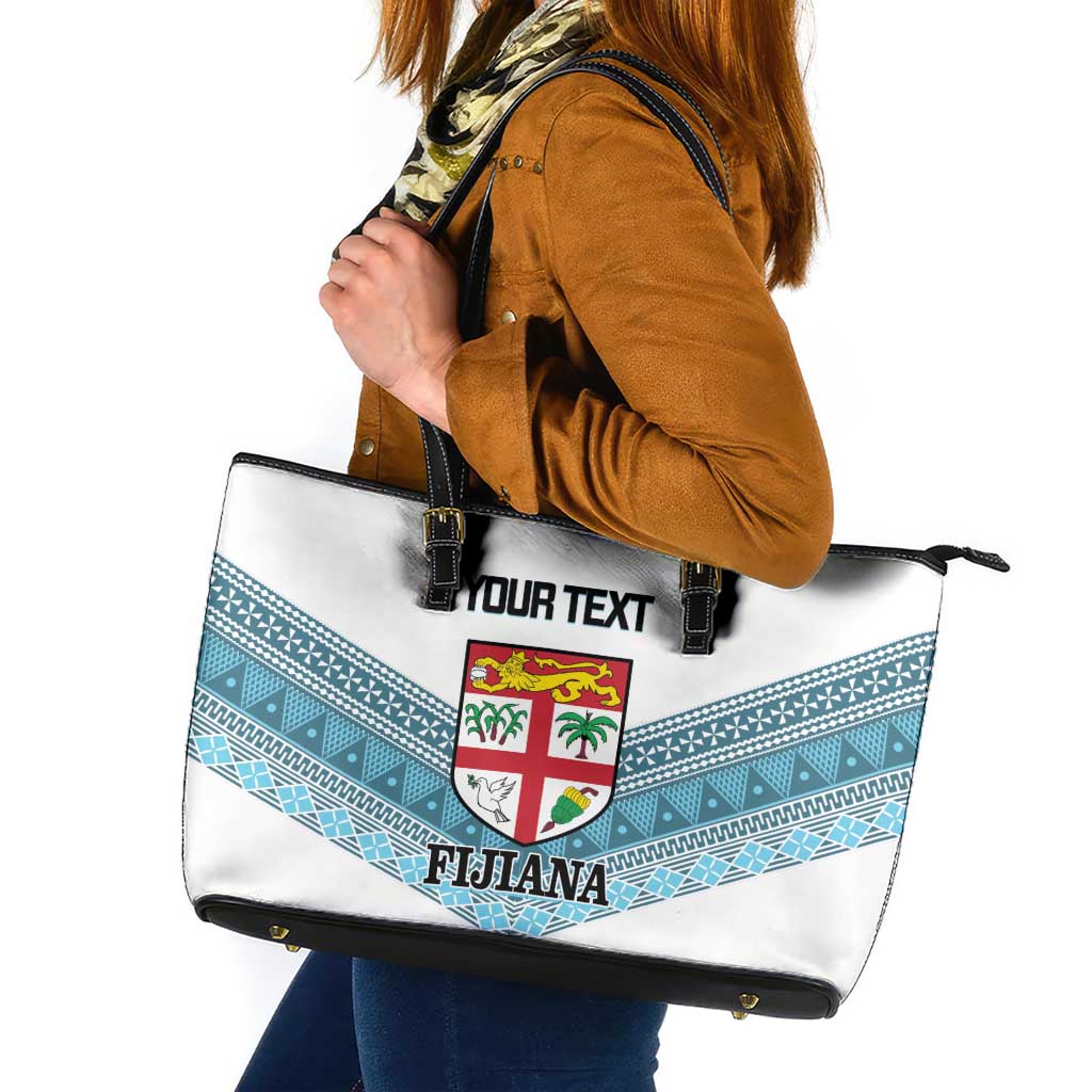 Custom Fiji Tapa Rugby 2025 Leather Tote Bag Go Champions Fijiana