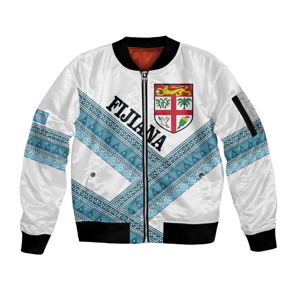 Custom Fiji Tapa Rugby 2025 Sleeve Zip Bomber Jacket Go Champions Fijiana