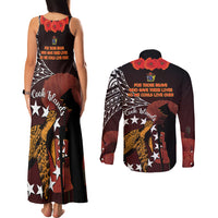 Cook Islands ANZAC Day Couples Matching Tank Maxi Dress and Long Sleeve Button Shirt Poppies With Sea Turtle LT14 - Polynesian Pride