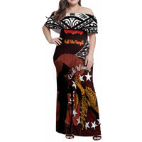 Cook Islands ANZAC Day Family Matching Off Shoulder Maxi Dress and Hawaiian Shirt Poppies With Sea Turtle LT14 Mom's Dress Red - Polynesian Pride