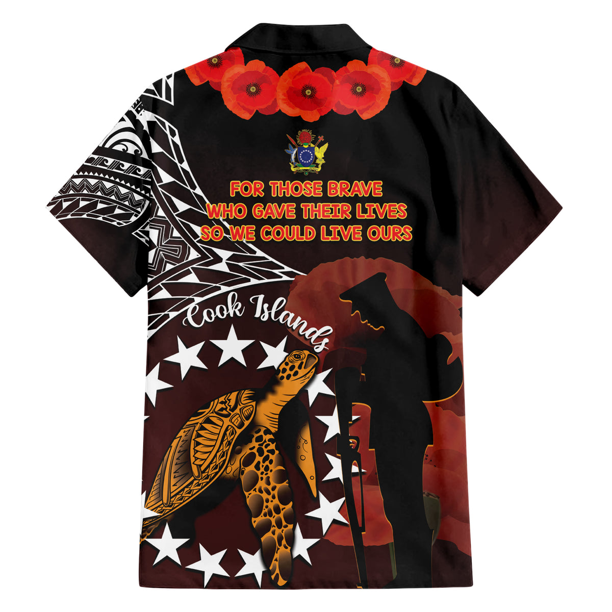 Cook Islands ANZAC Day Family Matching Short Sleeve Bodycon Dress and Hawaiian Shirt Poppies With Sea Turtle LT14 - Polynesian Pride