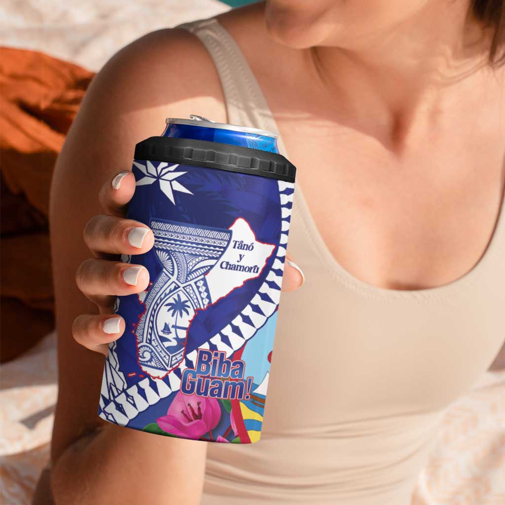 Biba Guam Liberation Day 4 in 1 Can Cooler Tumbler Tano y Chamoru Latte Stone Blue