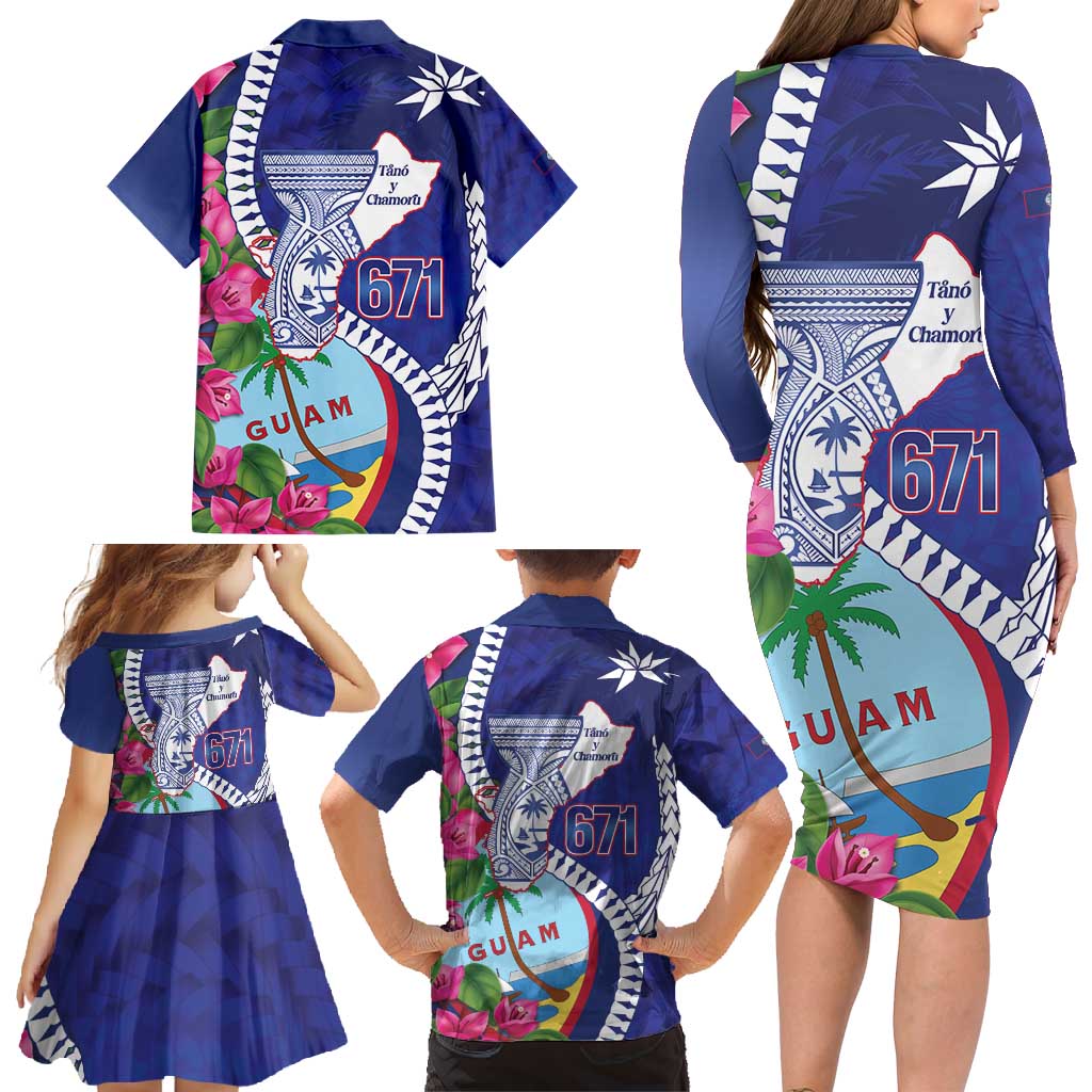 Biba Guam Liberation Day Family Matching Long Sleeve Bodycon Dress and Hawaiian Shirt Tano y Chamoru Latte Stone Blue LT14 - Polynesian Pride