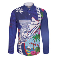 Biba Guam Liberation Day Family Matching Long Sleeve Bodycon Dress and Hawaiian Shirt Tano y Chamoru Latte Stone Blue LT14 Dad's Shirt - Long Sleeve Blue - Polynesian Pride