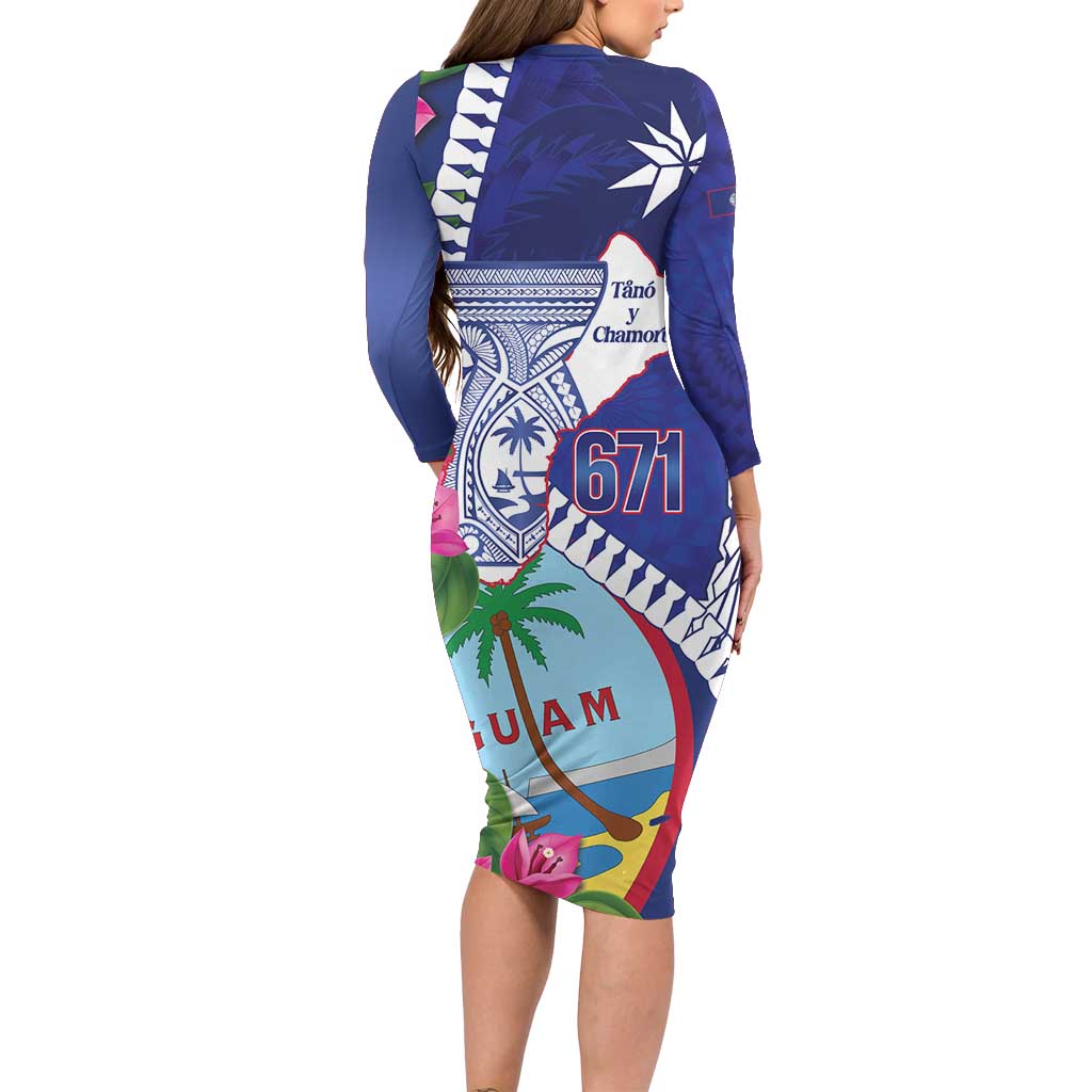 Biba Guam Liberation Day Family Matching Long Sleeve Bodycon Dress and Hawaiian Shirt Tano y Chamoru Latte Stone Blue LT14 - Polynesian Pride