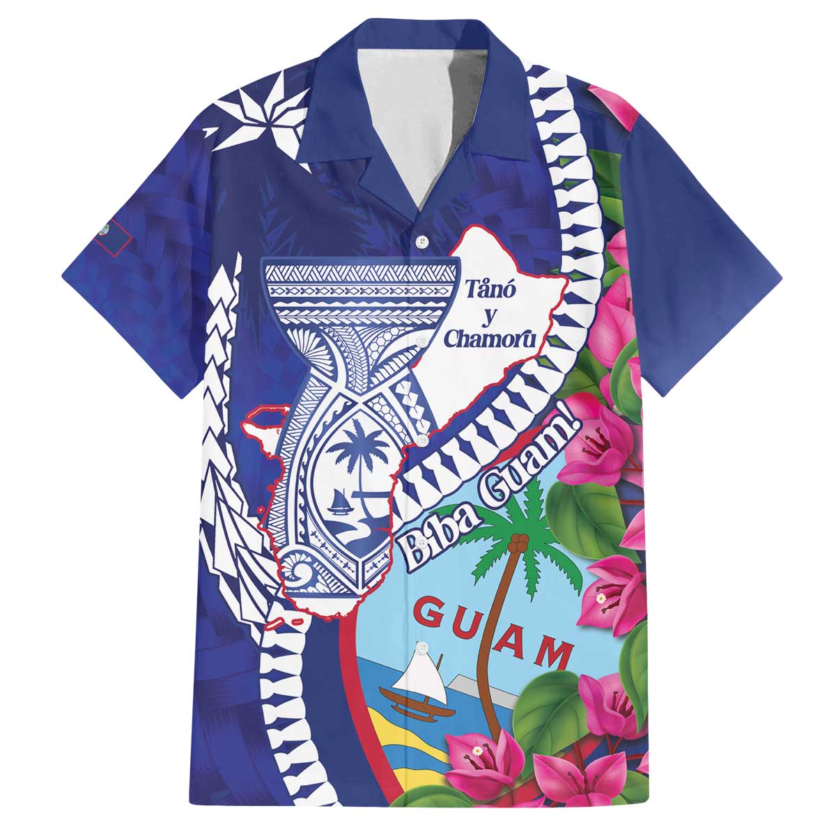 Biba Guam Liberation Day Family Matching Off The Shoulder Long Sleeve Dress and Hawaiian Shirt Tano y Chamoru Latte Stone Blue LT14 Dad's Shirt - Short Sleeve Blue - Polynesian Pride