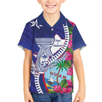 Biba Guam Liberation Day Family Matching Off The Shoulder Long Sleeve Dress and Hawaiian Shirt Tano y Chamoru Latte Stone Blue LT14 Son's Shirt Blue - Polynesian Pride