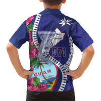 Biba Guam Liberation Day Family Matching Short Sleeve Bodycon Dress and Hawaiian Shirt Tano y Chamoru Latte Stone Blue LT14 - Polynesian Pride