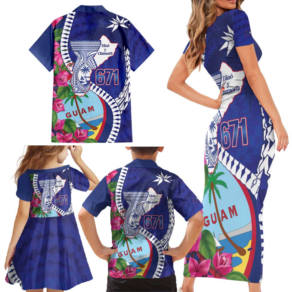 Biba Guam Liberation Day Family Matching Short Sleeve Bodycon Dress and Hawaiian Shirt Tano y Chamoru Latte Stone Blue LT14 - Polynesian Pride