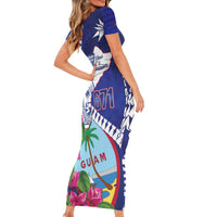 Biba Guam Liberation Day Family Matching Short Sleeve Bodycon Dress and Hawaiian Shirt Tano y Chamoru Latte Stone Blue LT14 - Polynesian Pride