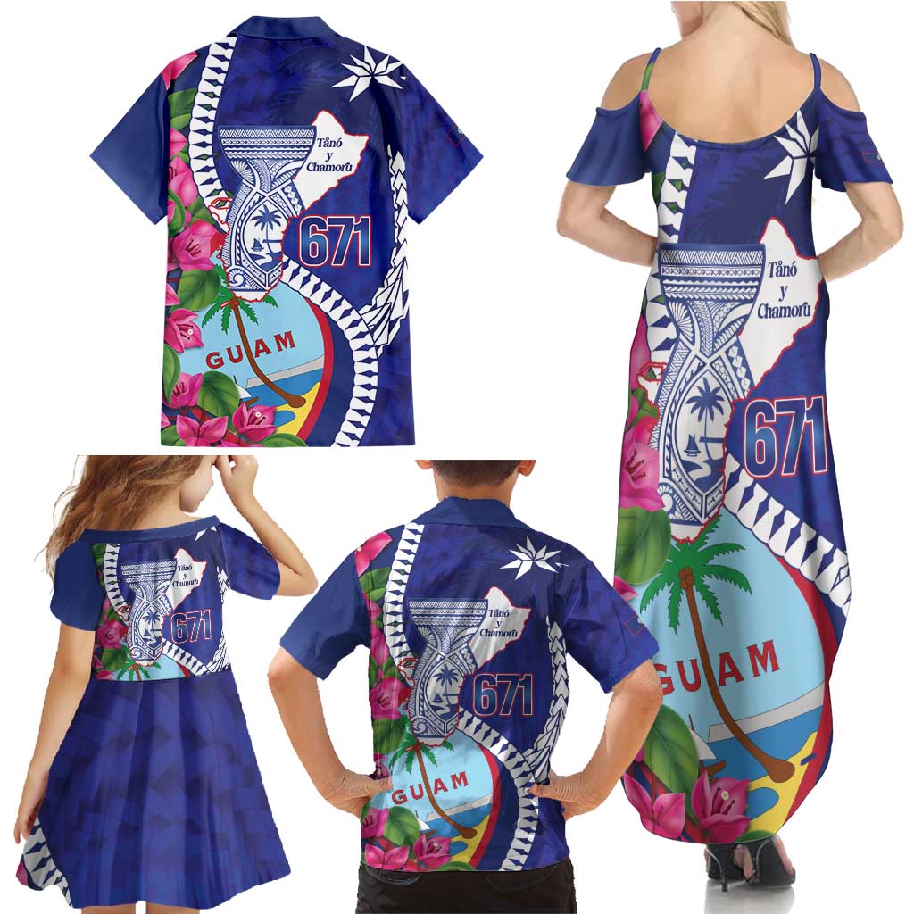 Biba Guam Liberation Day Family Matching Summer Maxi Dress and Hawaiian Shirt Tano y Chamoru Latte Stone Blue
