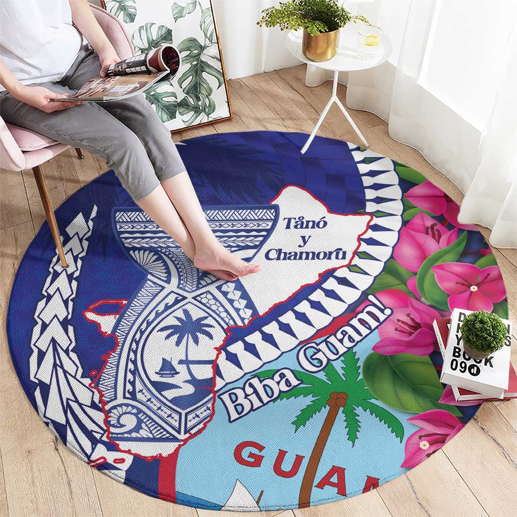 Biba Guam Liberation Day Round Carpet Tano y Chamoru Latte Stone Blue
