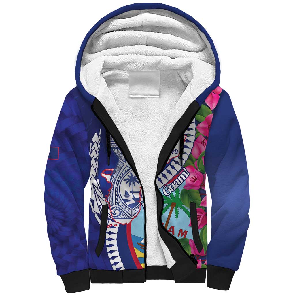 Biba Guam Liberation Day Sherpa Hoodie Tano y Chamoru Latte Stone Blue