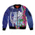 Biba Guam Liberation Day Sleeve Zip Bomber Jacket Tano y Chamoru Latte Stone Blue