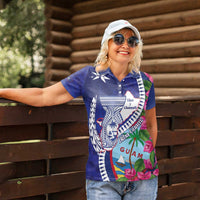 Biba Guam Liberation Day Women Polo Shirt Tano y Chamoru Latte Stone Blue