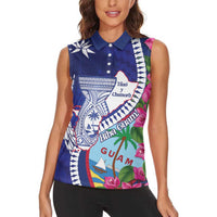 Biba Guam Liberation Day Women Sleeveless Polo Shirt Tano y Chamoru Latte Stone Blue