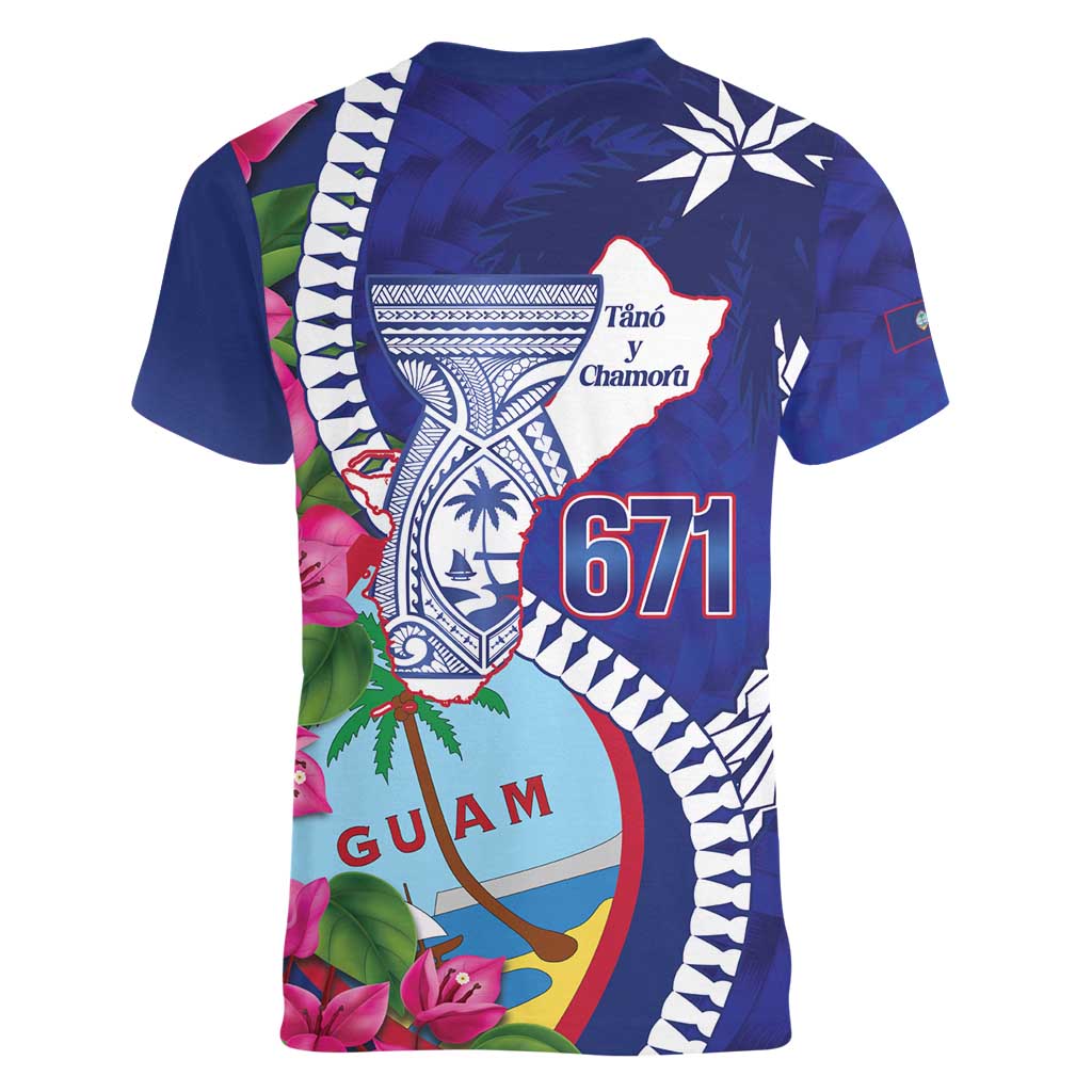 Biba Guam Liberation Day Women V-Neck T-Shirt Tano y Chamoru Latte Stone Blue