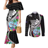 Biba Guam Liberation Day Couples Matching Mermaid Dress and Long Sleeve Button Shirt Tano y Chamoru Latte Stone Black