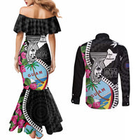 Biba Guam Liberation Day Couples Matching Mermaid Dress and Long Sleeve Button Shirt Tano y Chamoru Latte Stone Black